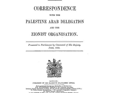Les intentions britanniques en Palestine – 1922