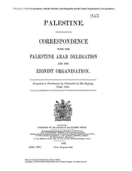 Les intentions britanniques en Palestine – 1922