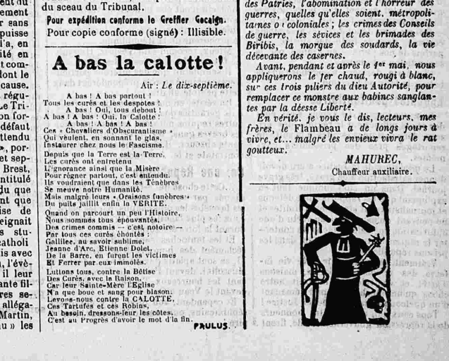 À bas la calotte ! chanson anticléricale – 1928