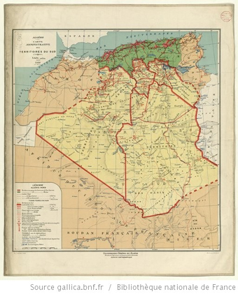 Gouvernement général de l'Algérie. Direction de l'Agriculture, du Commerce et de la Colonisation. Service cartographique. Algérie. Carte administrative des territoires du Sud / dessinée par M. E. Farnet